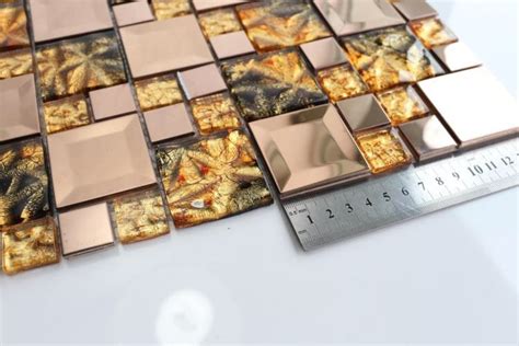 Yellow Gold Glass Mosaic Kitchen Backsplash Tile Jmfgt035 Rose Gold