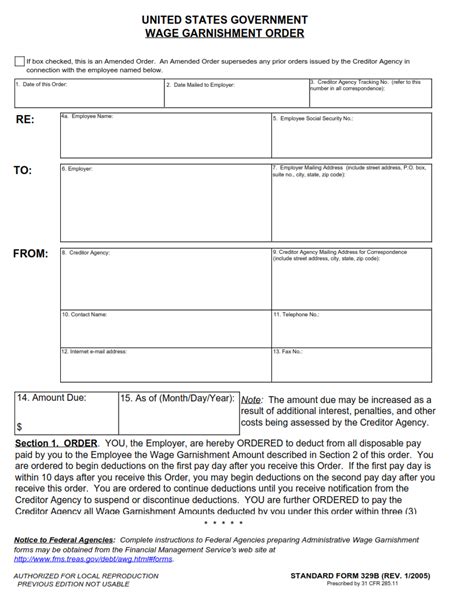 Sf B Form Wage Garnishment Order Sf Forms