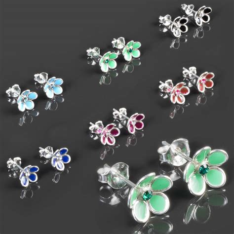 Ohr Stecker Blumen 925 Silber Kinder Mädchen Ohrringe Zirkonia Blüten