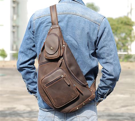 Personalized Genuine Leather Sling Bag Men's Chest Bag - Etsy