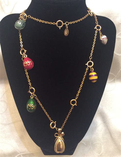 Vintage Joan Rivers Egg Charm Necklace Classic Faberge Inspired Enamel