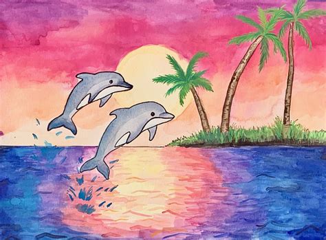 Dolphin Sunset WC - Creative Color Art Studios