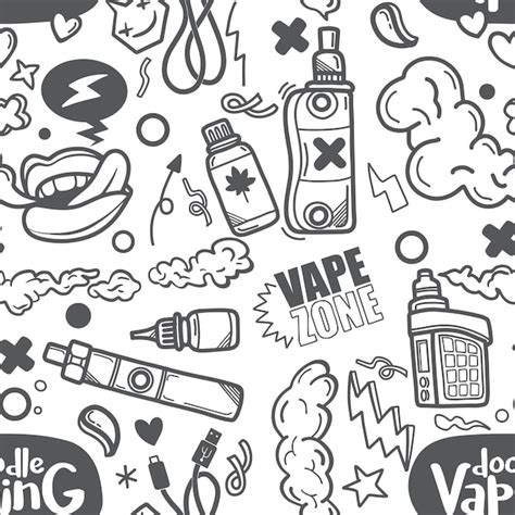 Patr N Sin Costuras Con Garabatos En Blanco Y Negro Vaping Vector Premium