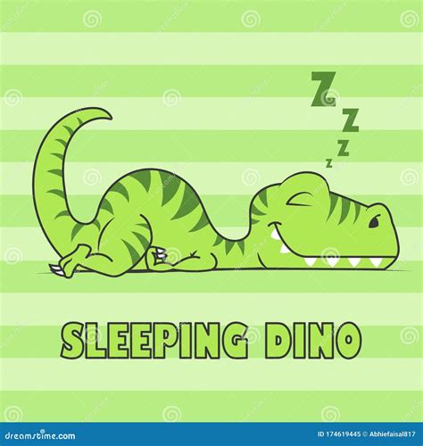 Sleeping Dinosaur Cartoon Vector Illustration With Text On Green