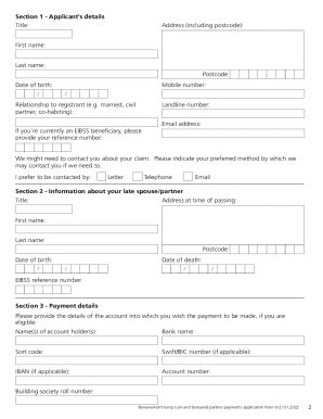 Fillable Online Application Form For Bereavement Lump Sum And Bereaved