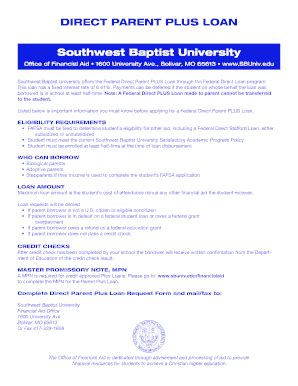 Fillable Online Sbuniv Direct Parent Plus Request Form Southwest