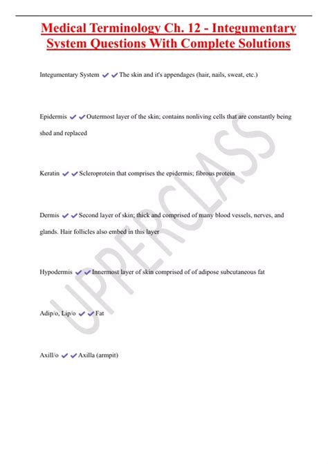 Medical Terminology Ch. 12 - Integumentary System Questions With
