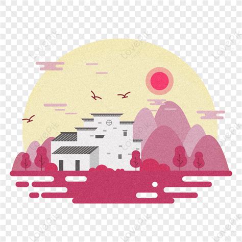 Wuyuan Huizhou Architectural Landscape Pink Vector Light Pink Light