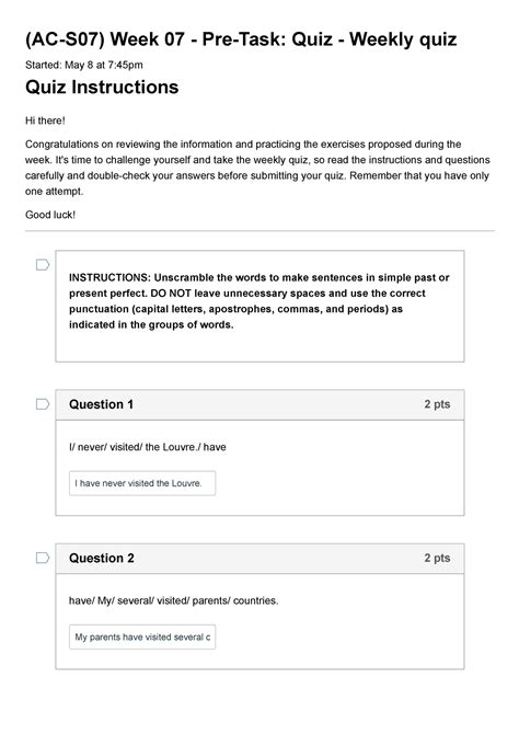 Quiz Ac S Week Pre Task Quiz Weekly Quiz Ac S Week