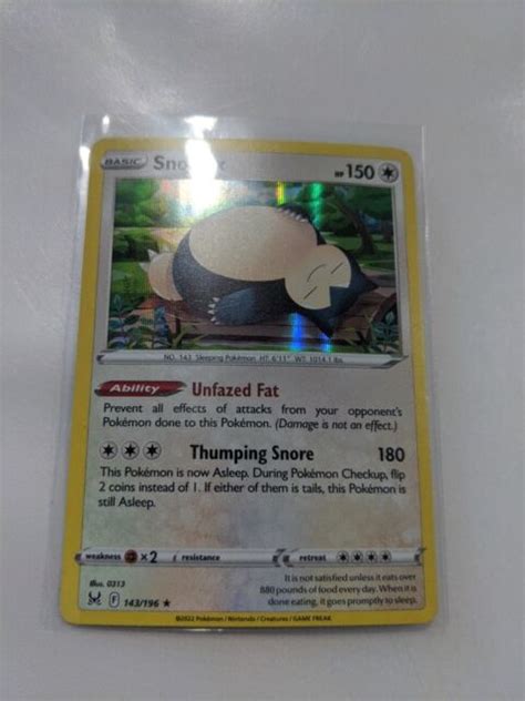 Pokémon TCG Snorlax Sword Shield Lost Origin 143 196 Holo Holo Rare