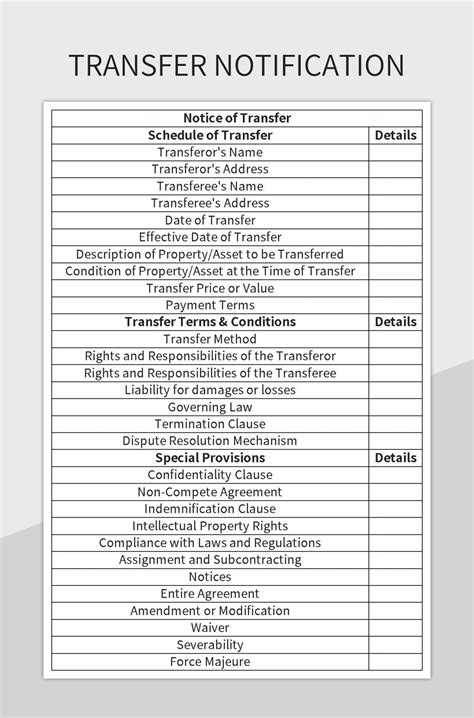 Transfer Notification Excel Template And Google Sheets File For Free
