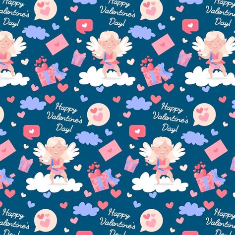 Premium Vector Happy Valentines Day Pattern Lovely Cupids And