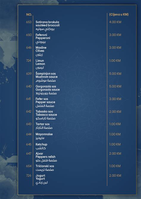 Kostelski Buk Menu