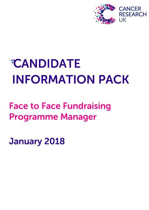 Cancer Research UK F2F Fundraising Programme Mgr Candidate Pack 2018