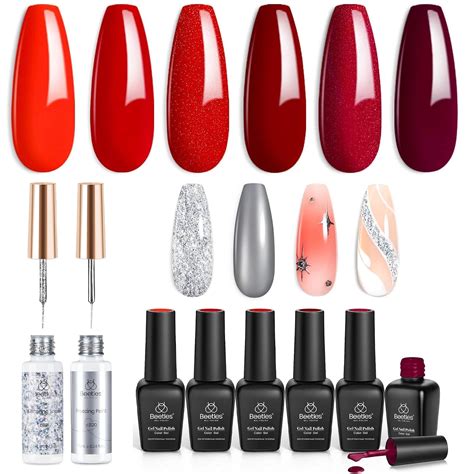 Amazon Beetles Red Gel Nail Polish Set 6 Colors Bloody Mary