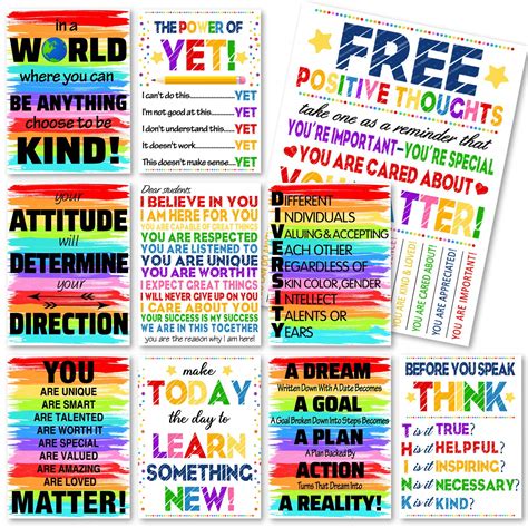 Buy Whaline 10 Pack Motivational Classroom S Rainbow Color Inspirational Quotes S Waterproof