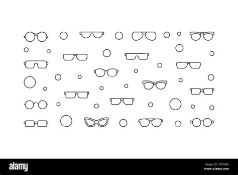 Vector Glasses Horizontal Illustration Or Banner In Thin Line Style On White Background Stock