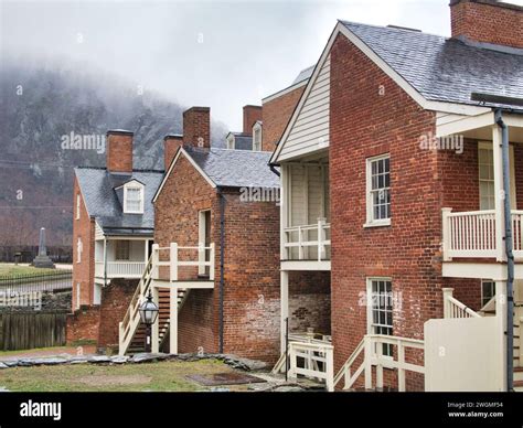 Brick Buildings In Downtown Harpers Ferry Wv On An Overcast Day In