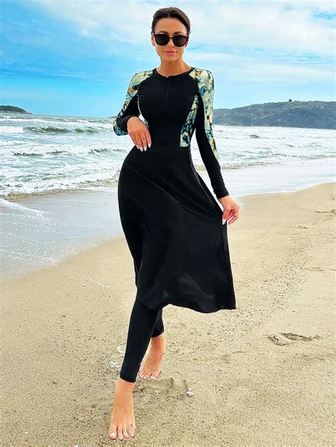 Shein Swim Mulvari Conjunto De Burkini De Ver O Para Mulheres