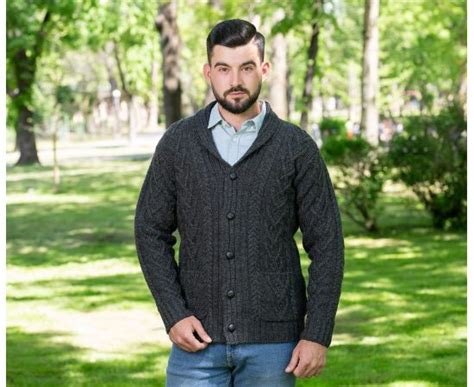 Men Mens Aran Cable Shawl Collar Cardigan