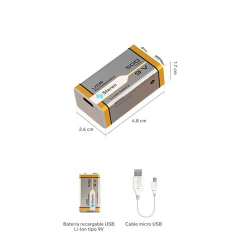 Batería recargable USB Li ion cuadrada de 9V 400mAh Guatemala