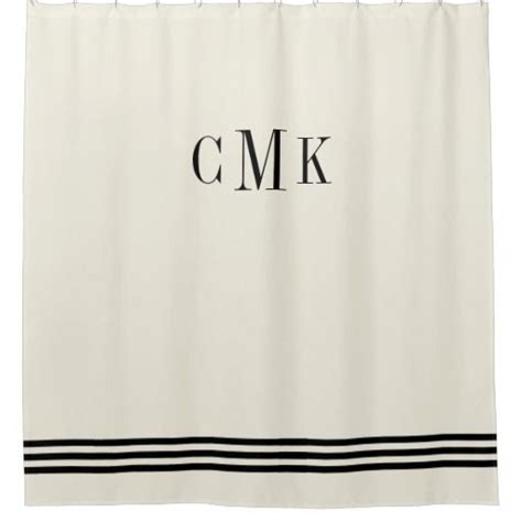 Black And Ecru Sophisticated Stripes And Monogram Shower Curtain