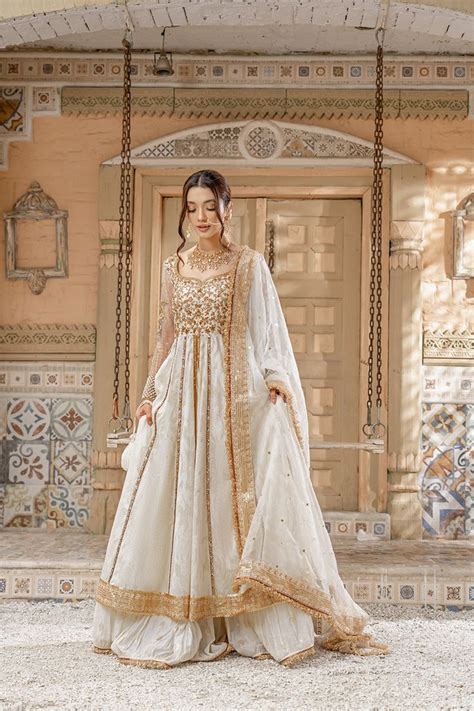 Nikkah Dress In Pishwas Frock Dupatta And Sharara Style Nikkah Dress