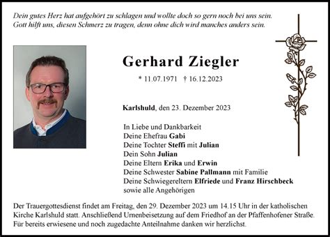 Traueranzeigen Von Gerhard Ziegler Augsburger Allgemeine Zeitung