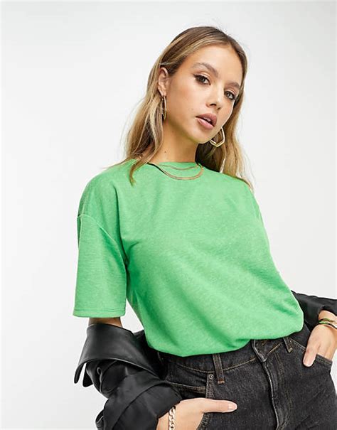 Asos Design Crew Neck Relaxed T Shirt In Texture In Bright Green Asos