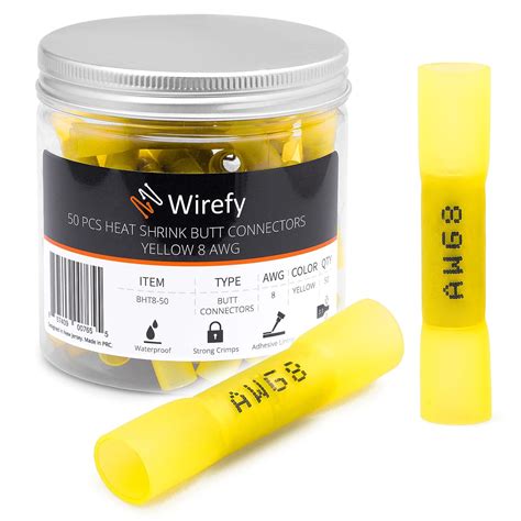 Wirefy 50 PCS Heat Shrink Butt Connectors Yellow 8 AWG Larger