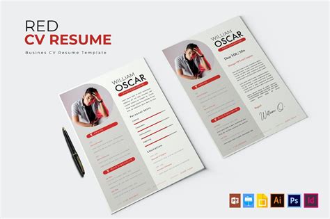 Red Cv And Resume Template Ai Eps Indd Psd Resume Template Cv