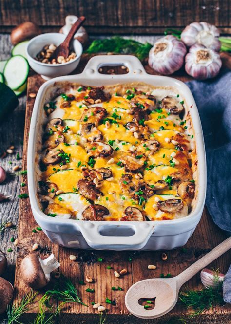 Vegan Potato Bake With Mushrooms And Zucchini Potatoes Au Gratin Vegan Potato Potatoes Au