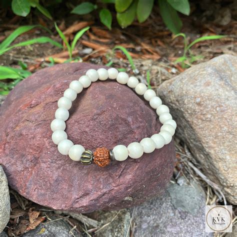 White Wood Buddha Bead Bracelet - Handcrafted Natural Stone Jewelry ...