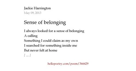 Sense Of Belonging By Jackie Harrington Hello Poetry