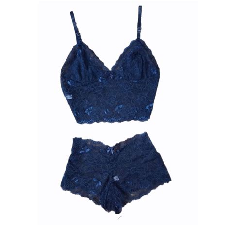 CONJUNTO LINGERIE PLUS SIZE DOLCE SEDUTTI RENDA CROPPED AZUL MARINHO