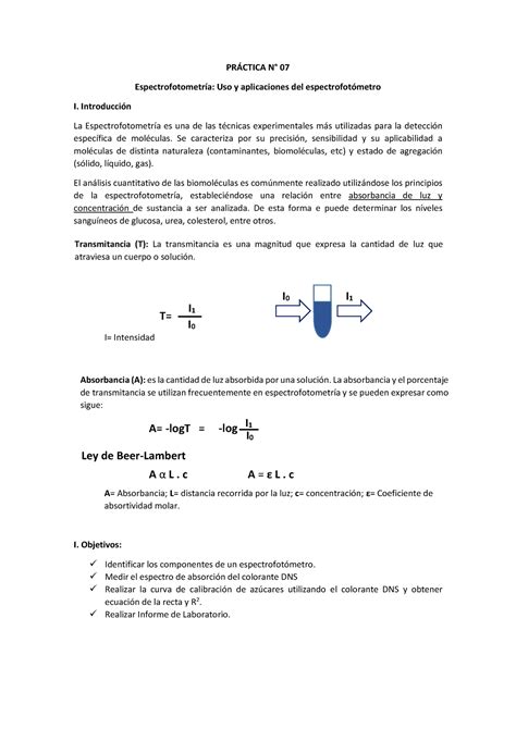 Práctica N 7 Fafsasfdsf PrÁctica N° 07 Espectrofotometría Uso Y