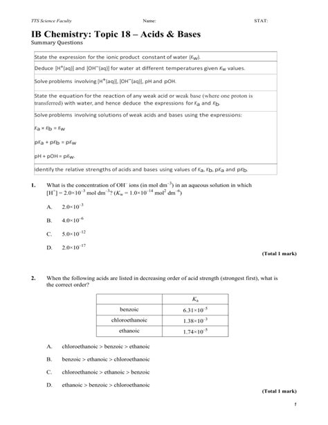 Acids Bases Revision Questions Hl