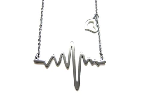 Silver Toned Heart Rhythm Ekg Pendant Necklace Etsy Solitaire