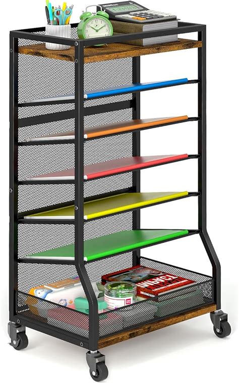 Amazon ThreeHio 7 Tier Rolling File Cart With Sliding Trays Wood