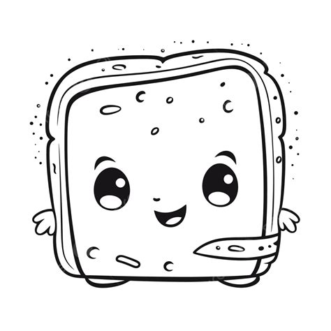 Cute Bread Character Coloring Page Outline Sketch Drawing Vector, Wing ...