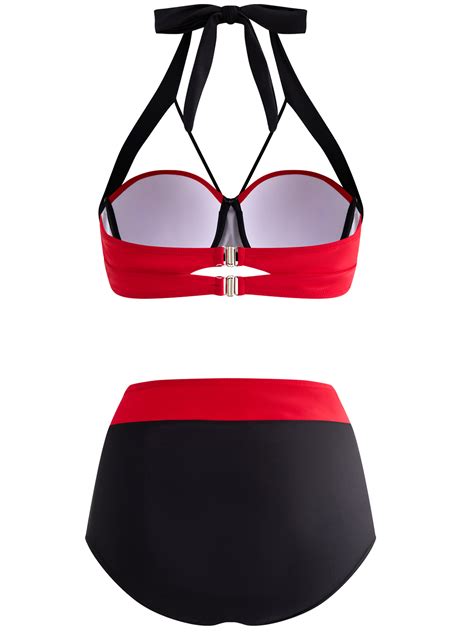 High Waisted Bowknot Color Block Bikini Set Rosewe USD 28 98