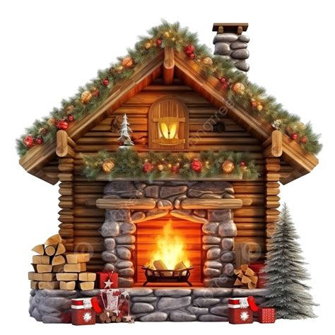 Chalet House With Christmas Decoration Fireplace In Room Interior