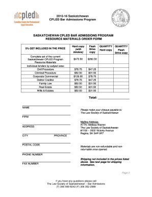 Fillable Online Lawsociety Sk Cpled Bar Course Materials Order Form