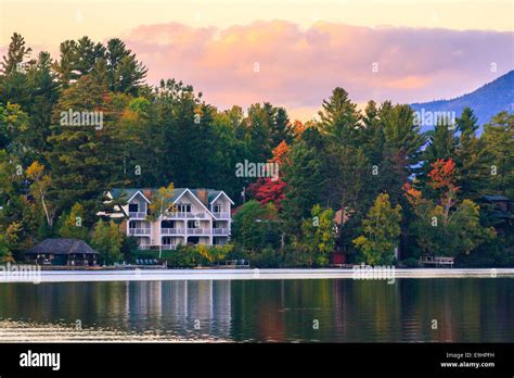 Autumn Colors At Mirror Lake In Lake Placid In Adirondacks State Park