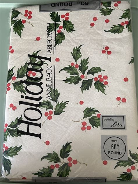 Vtg Holiday Flannelback Tablecloth Styled By Lisa Ribbon Poinsettia 60” Round Ebay