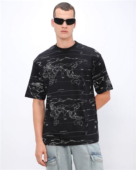 Buy Men S Black All Over Printed Oversized T Shirt Online At Bewakoof