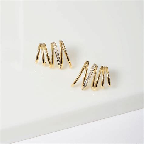 Brinco Ear Cuff Zig Zag Zircônias Incolor Banho de Ouro 18k Loja