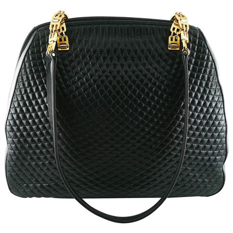 Bally Vintage Quilted Black Leather Shoulder Gold Chain Bag For Sale At