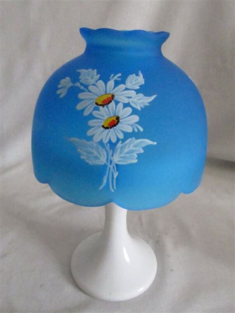 Westmoreland Glass Fairy Lamp Blue Satin With Hand Painted