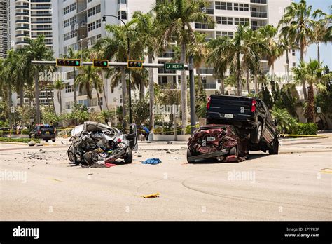 Miami, Florida, USA - May 4, 2023: Terrible car accident happened on ...